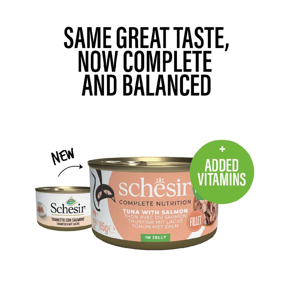 Schesir - Complete & Balanced Nutrition Wet Cat Food in Jelly Can- Tuna With Salmon 85g