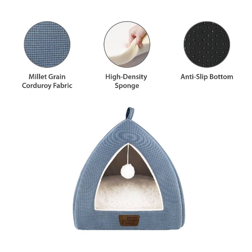 GiGwi Place Sweet Dreams Cat House – Semi-Enclosed Cat Bed with Hanging Toy
