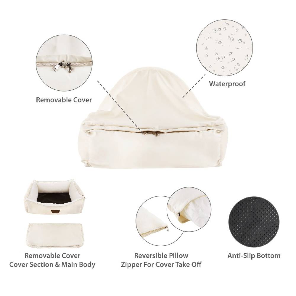 GiGwi Place Covered Bolster Dog Bed – 2-in-1 Cave & Lounger with Waterproof Shell