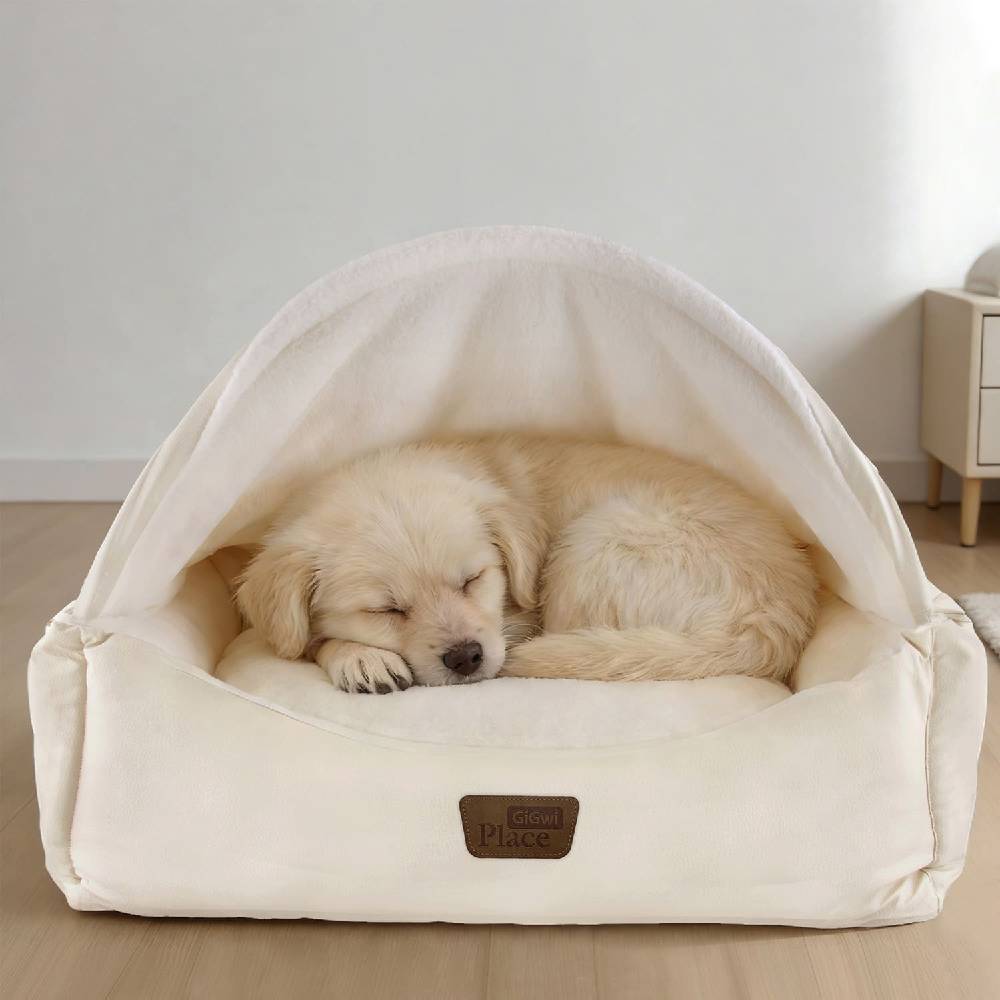 GiGwi Place Covered Bolster Dog Bed – 2-in-1 Cave & Lounger with Waterproof Shell