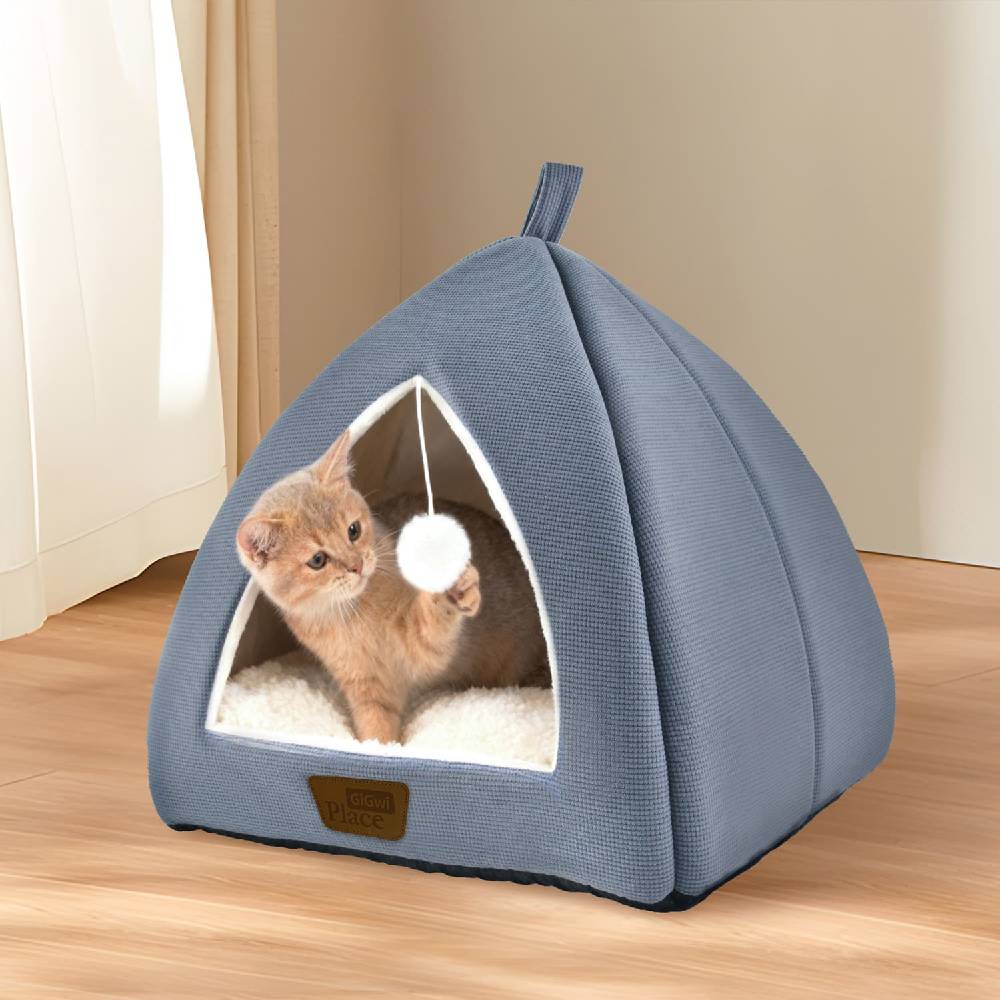 GiGwi Place Sweet Dreams Cat House – Semi-Enclosed Cat Bed with Hanging Toy