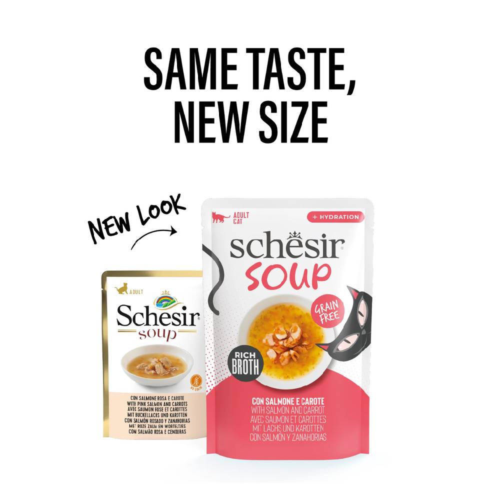 Schesir Cat Wet Food Soup Pouch – Salmon with Carrot 40g