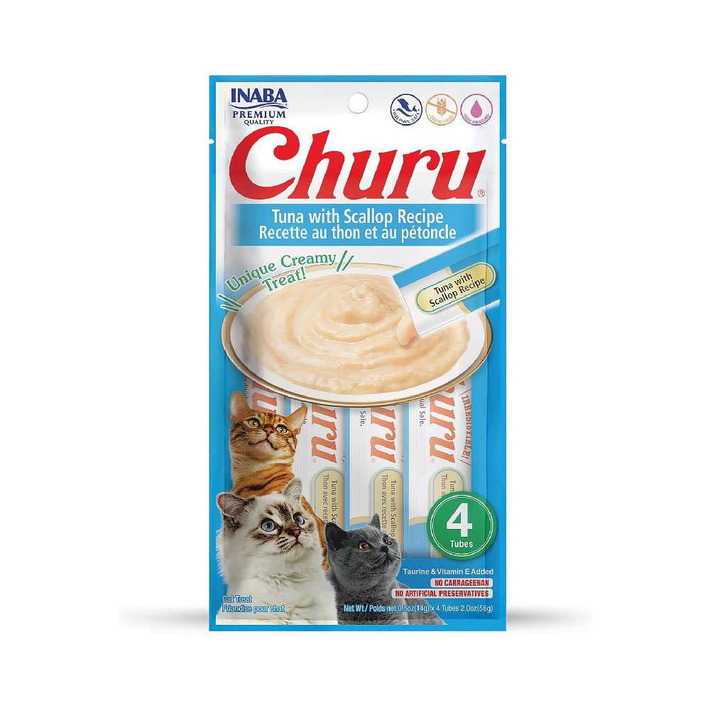 Inaba Churu Cat Treat – Tuna with Scallop Recipe, 4 Tubes (56g)