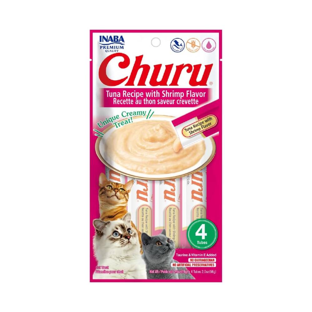 Inaba Churu Cat Treat – Tuna Recipe with Shrimp Flavor, 4 Tubes (56g)