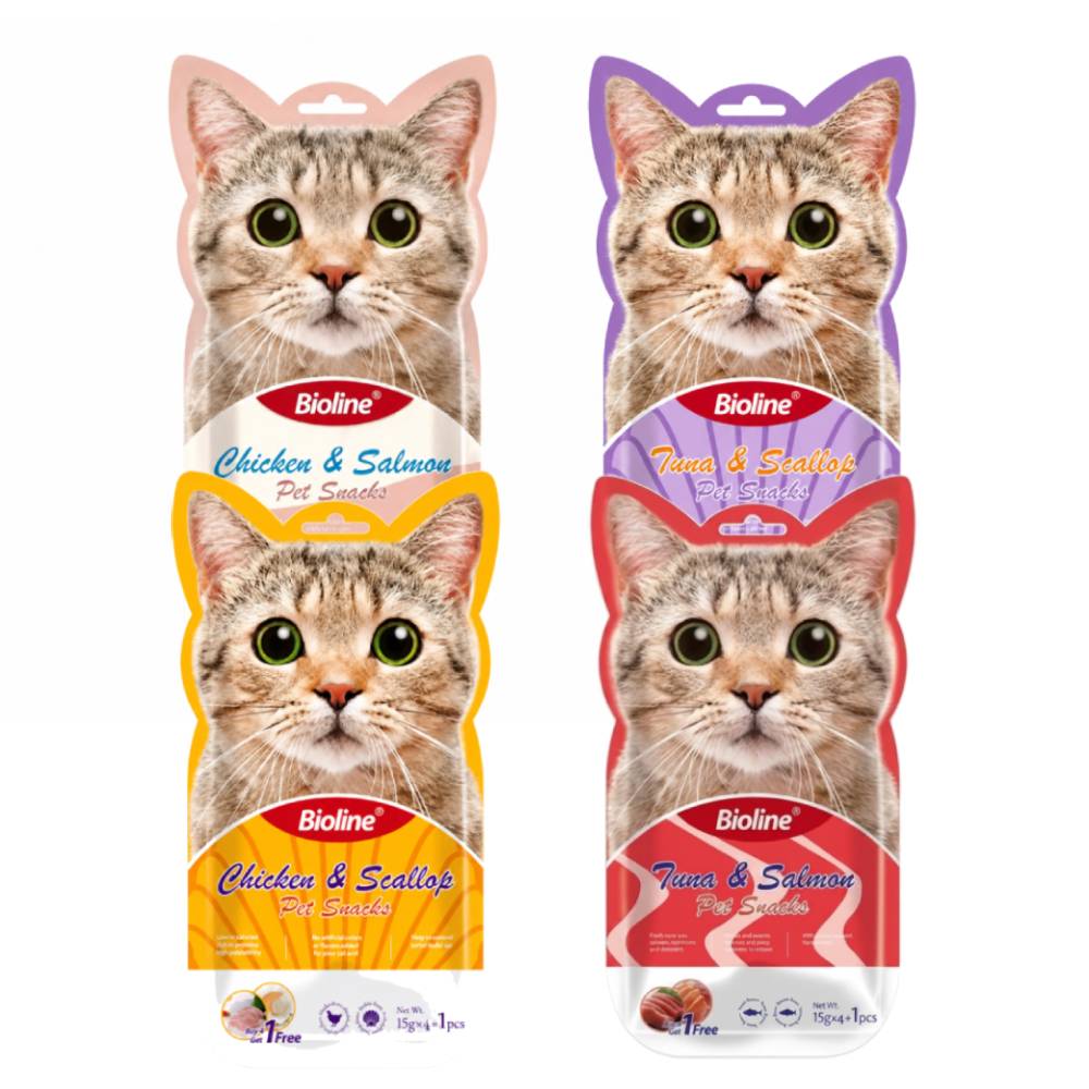 Bioline Cat Treats – Moist Pet Snacks, 5 × 15g (75g) | 4 Flavours