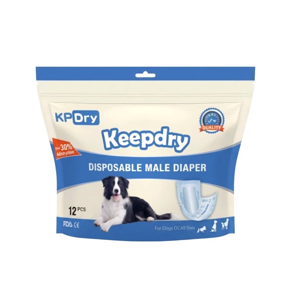 KPDry Disposable Male Dog Diapers 12 Pack - Leak Protection