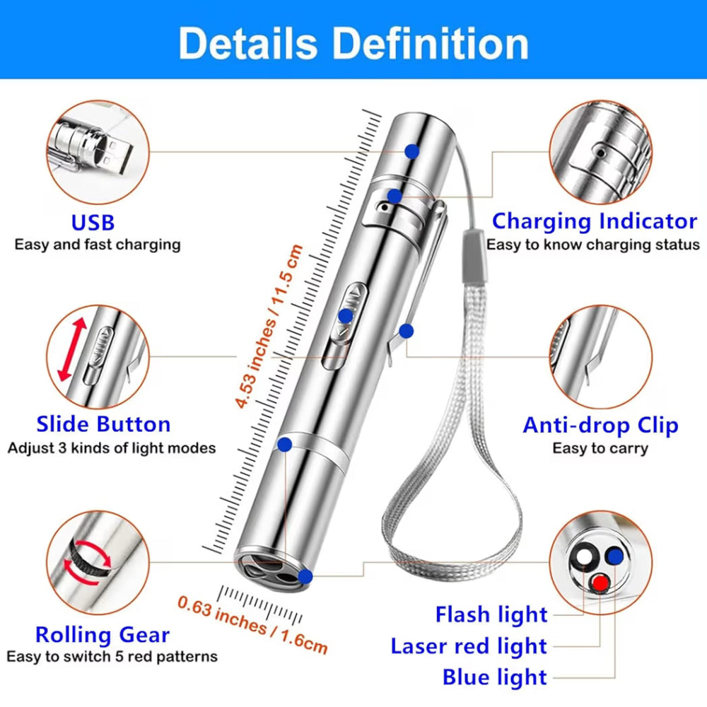 Pets Club USB Rechargeable Cat Laser Toy with 5 Patterns