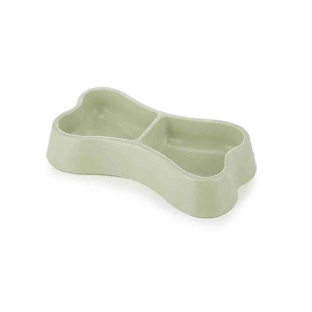 Pets Club - Bone Shape Plastic Double Bowl 24.5*13*3.5 Cm - Green