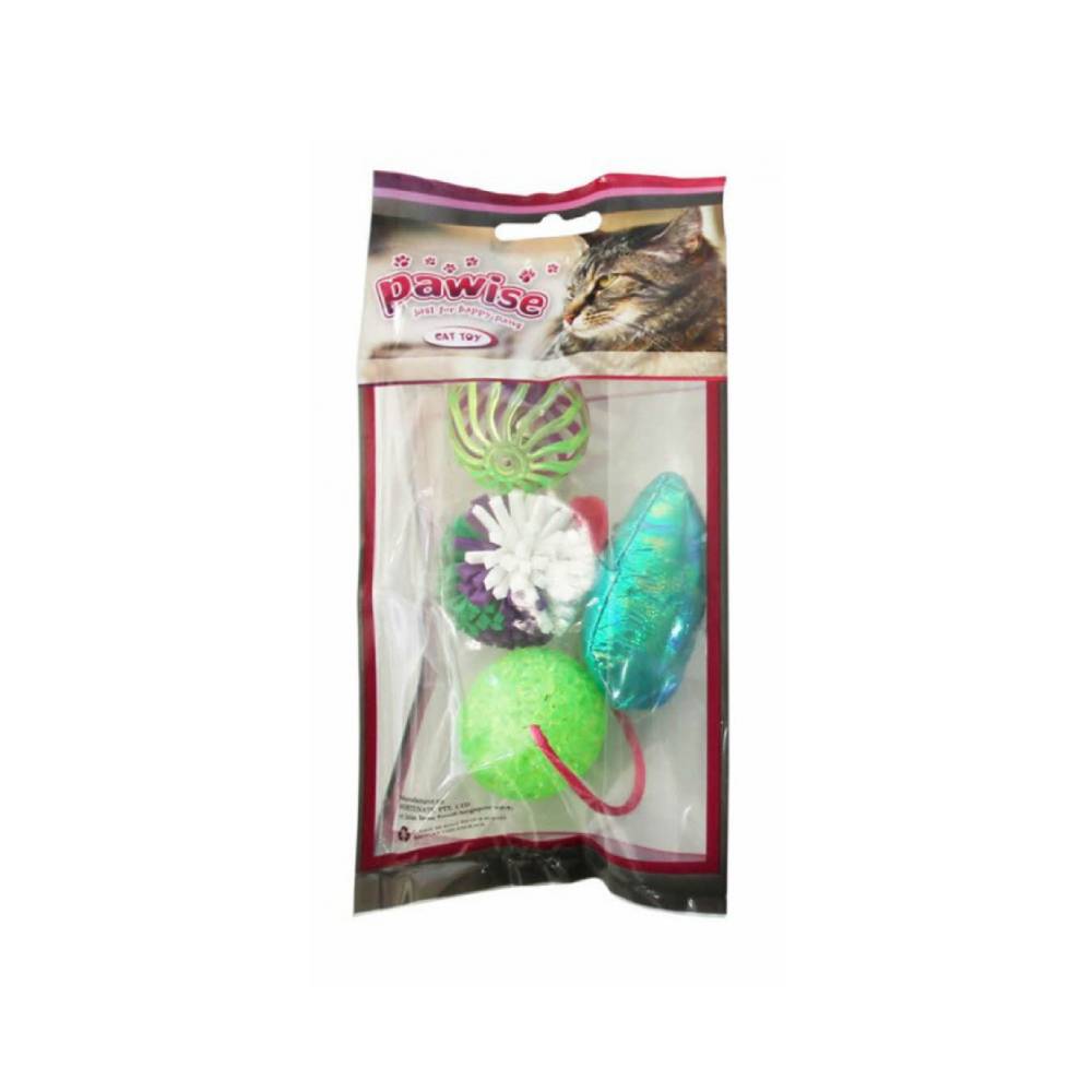 Pawise Glitter Ball Cat Toys - Interactive 4-Piece Set for Active Play
