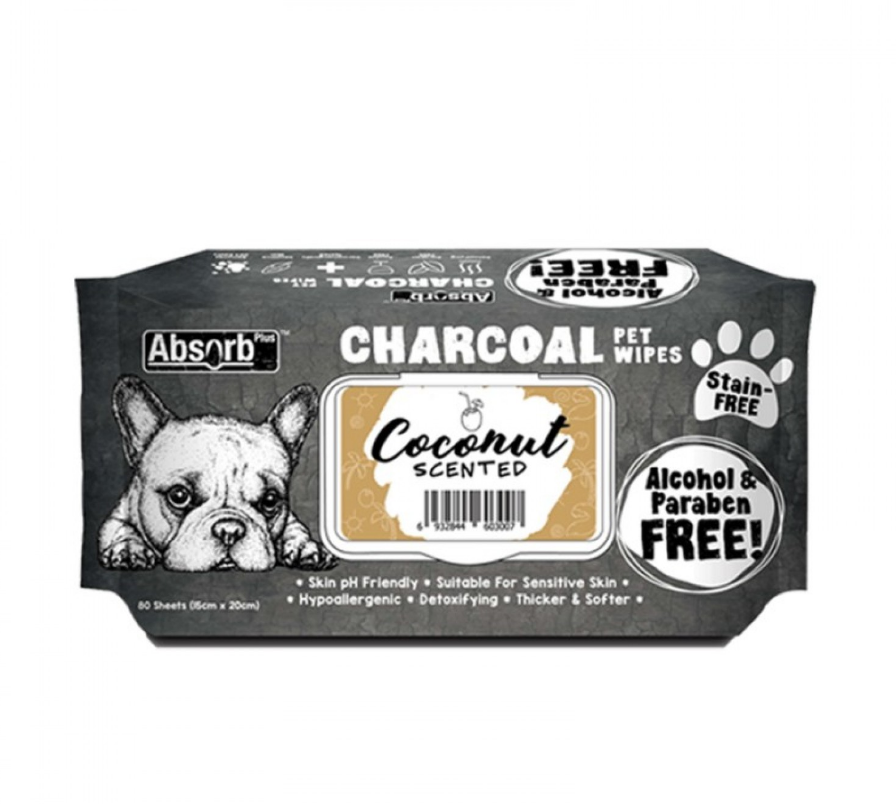 Absolute Pet Absorb Plus Charcoal Pet Wipes Coconut 80 sheets