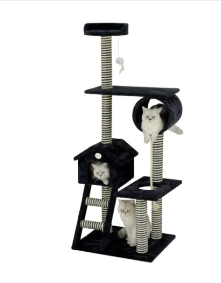 Go Pet Club - 60″ Black Cat Tree Condo with Sisal Covered Posts