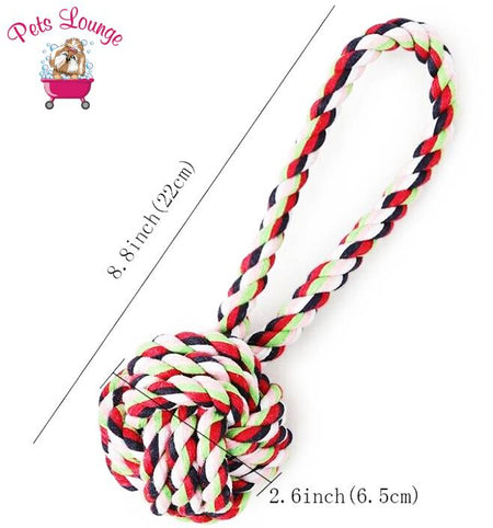 Pets Lounge Cotton Rope Ball Dog Toy with Handle | Dental Chew & Fetch Toy | Multicolor