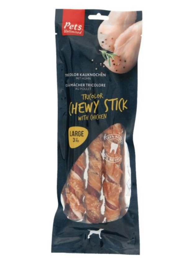 Pets Unlimited - Tricolor Chewy Sticks W/ Ckn L 3PCS
