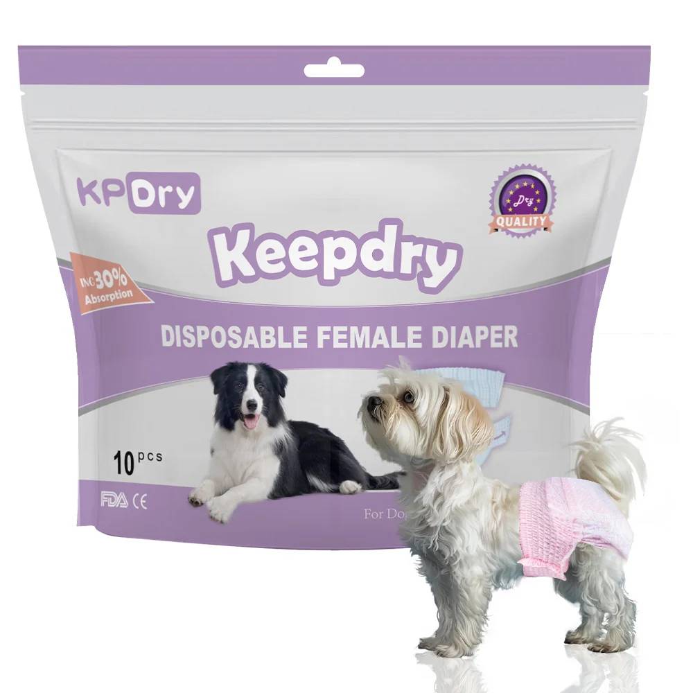 KPDry Keep Dry Disposable Female Dog Diapers - Pant-Style Pull-On Design (Pack of 10)