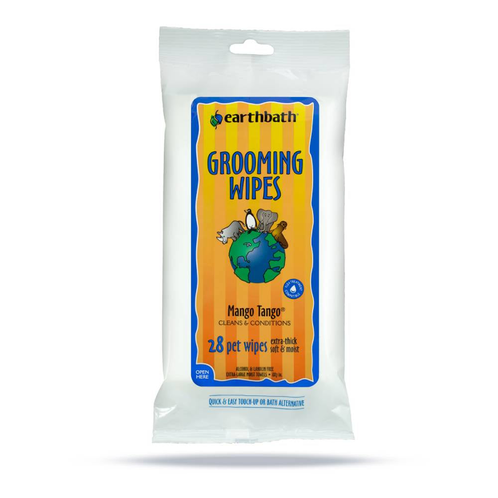 Earthbath - Grooming Wipes – Extra-thick & extra Large, Mango Tango, 28 ct