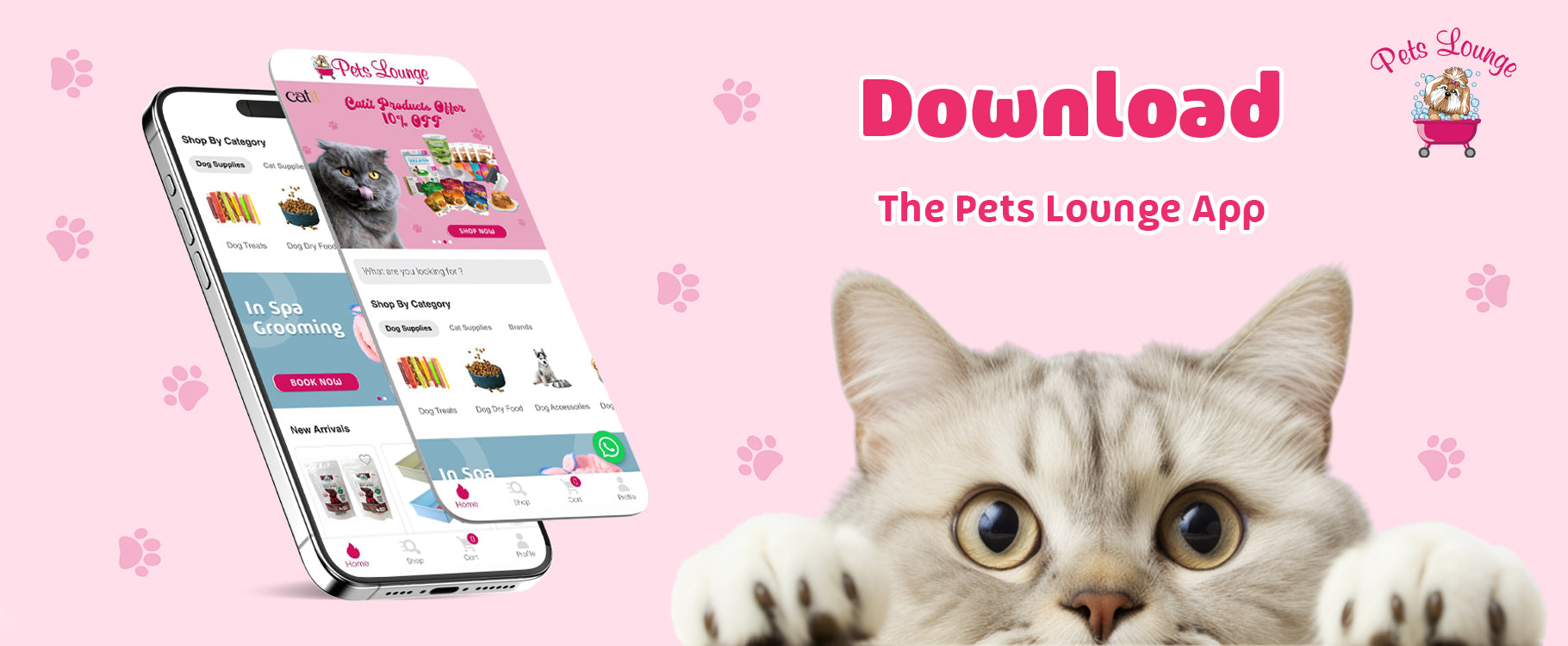 Download Pets Lounge App for pet care products and services in Dubai