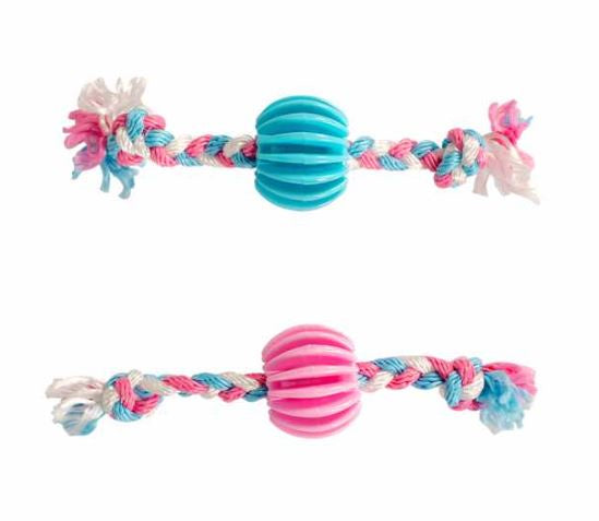 Duvo - Puppy Toy Tpr Treat Ball With Nylon Rope 30 CM (Pink/Blue)
