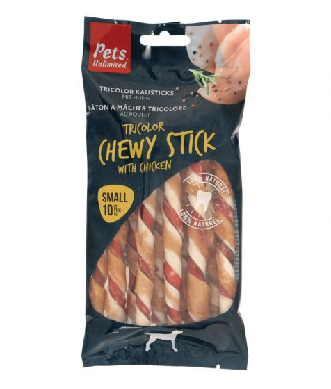 Pets Unlimited Tricolor Chewy Stick w/ Ckn S 10pcs 
