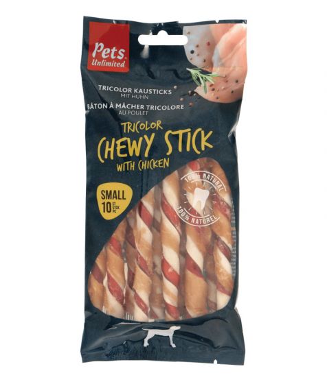 Pets Unlimited Tricolor Chewy Stick w/ Ckn S 10pcs 