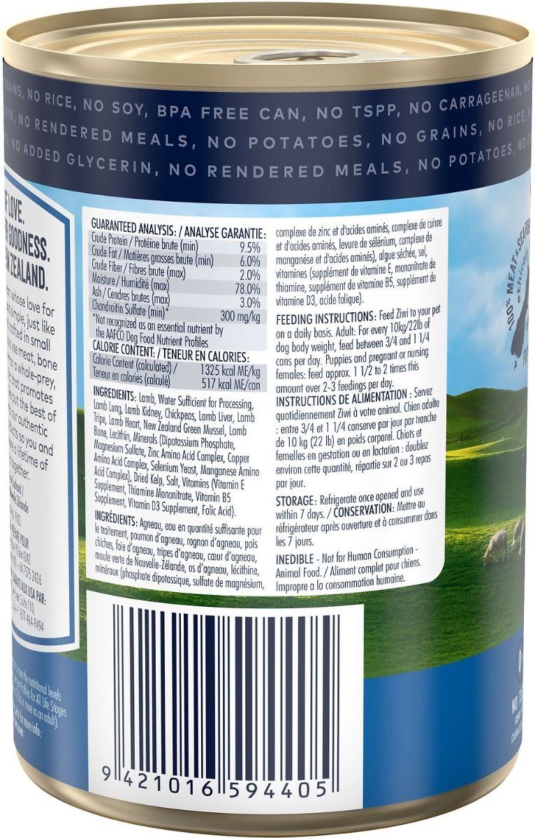 ZiwiPeak Lamb Recipe Canned Dog Food 390g