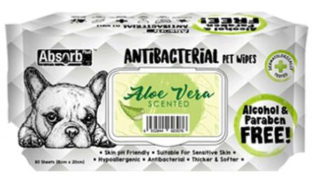 Absorb Plus - Absolute Pet Antibacterial Pet Wipes Aloe Vera 80  Sheets