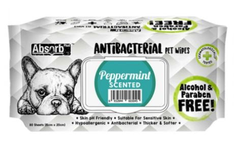 Absorb Plus - Absolute Pet Antibacterial Pet Wipes Peppermint 80 Sheets