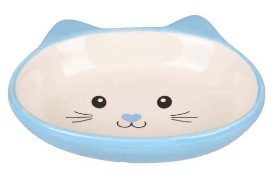 Flamingo- Ceramic Feeding And Drinking Cat Bowl - Blue