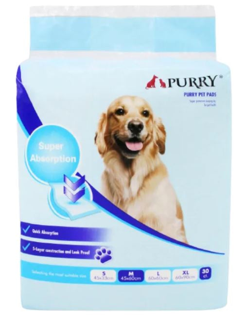 Purry Pet Training Pads Quick Absorbent , Leak Proof And 5 Layer With Floor Sticker 45*60CM -30PCS