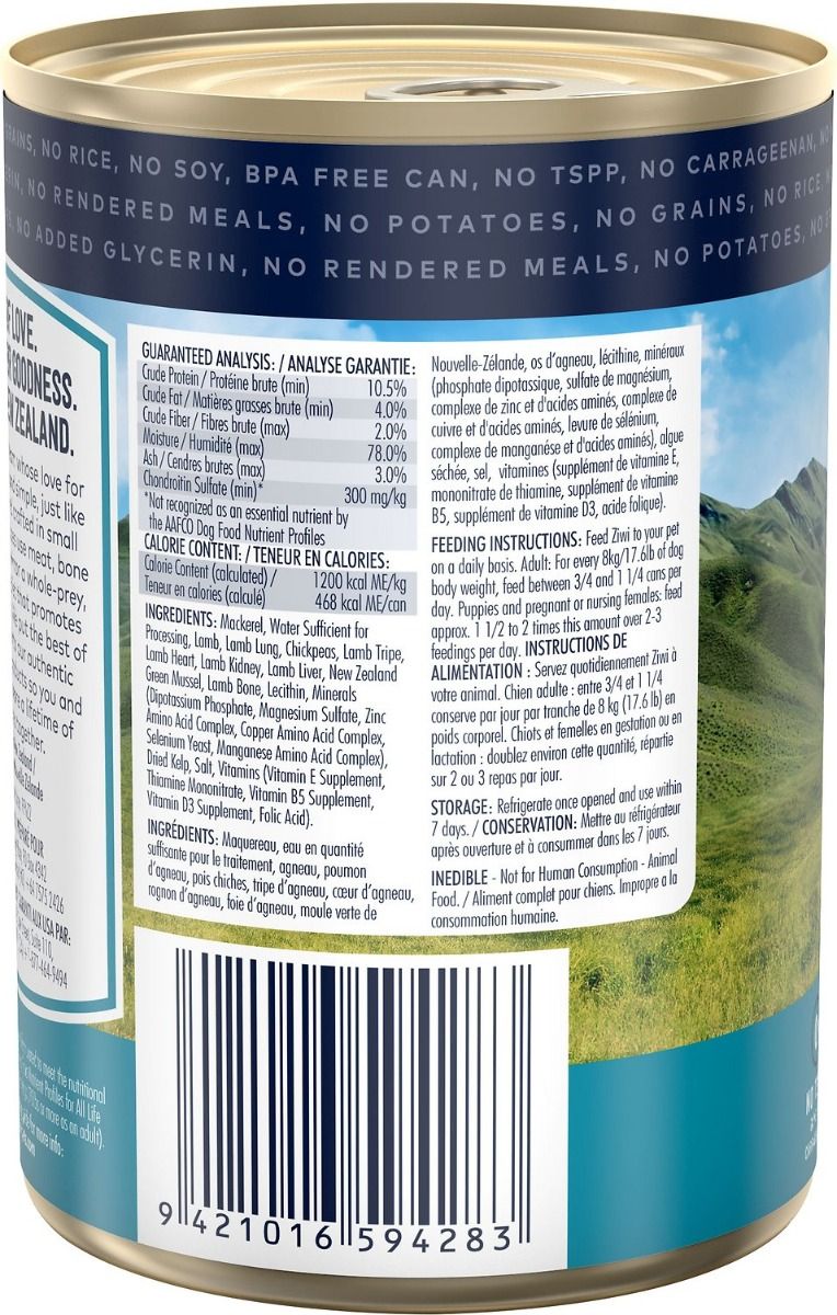 ZiwiPeak Mackerel & Lamb Recipe Canned Dog Food 390g