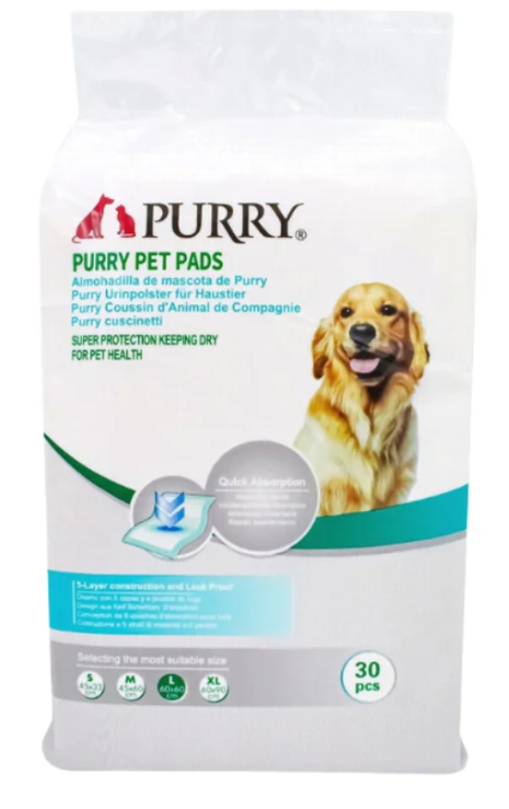 Purry Pet Training Pads Quick Absorbent , Leak Proof And 5 Layer With Floor Sticker 60x60Cm-30Pcs