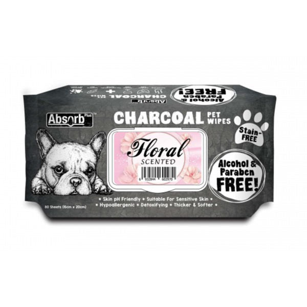 Absolute Pet Absorb Plus Charcoal Pet Wipes Floral 80 Sheets
