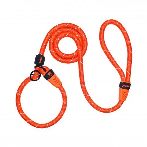 DOCO Reflective Rope Collar & Leash Combo with Leather Stopper [13mm x 120cm+30cm]-LARGE-ORANGE