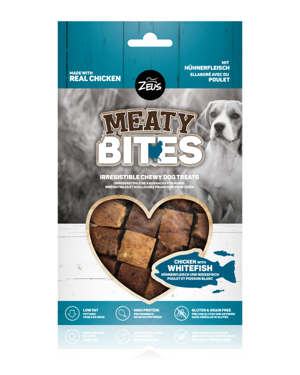 Zeus - Meaty Bites Chewy Dog Treats, Chicken With Whitefish, 150G