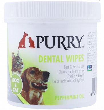 Purry Dental Wipes With Peppermint Oil For Dogs And Cats -100 pcs