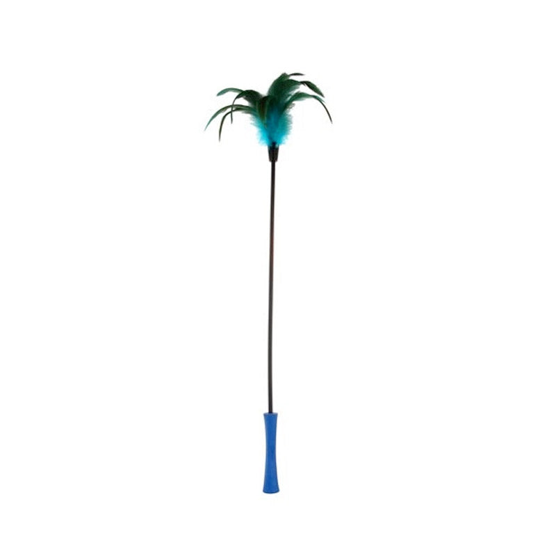 Catwand Feather Teaser w/ Natural Feather & TPR Handle (Blue stick)