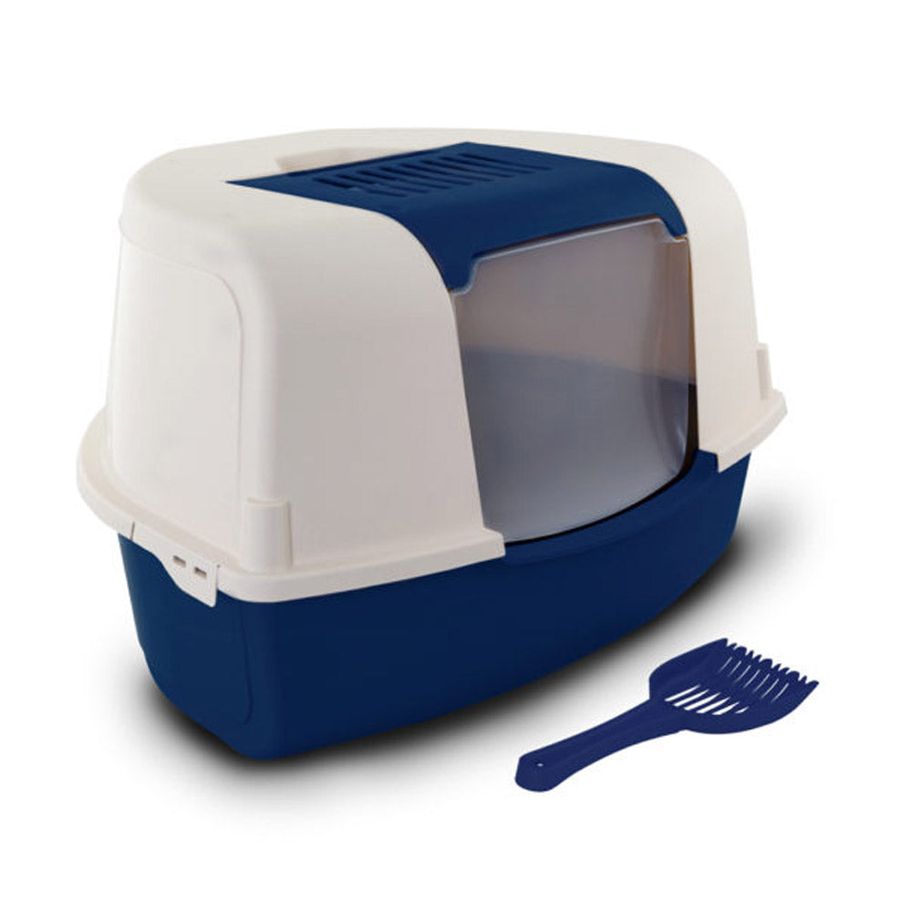 Bergamo Toilet Ariel Corner Litter Tray and Scoop - Dark Blue