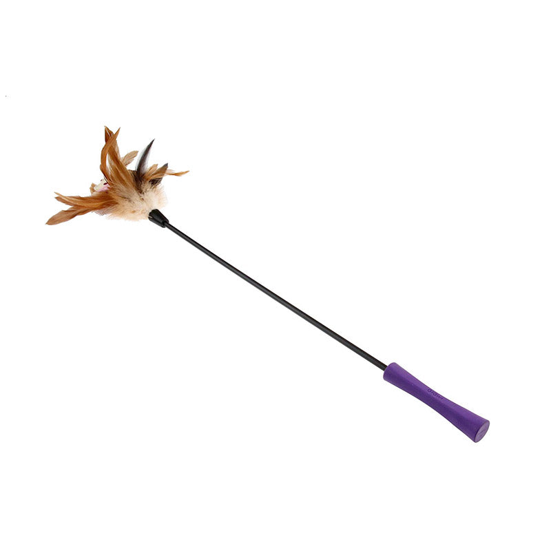 Feather Teaser with Natural Plush Tail and TPR Handle (Purple) - Cat Toys 