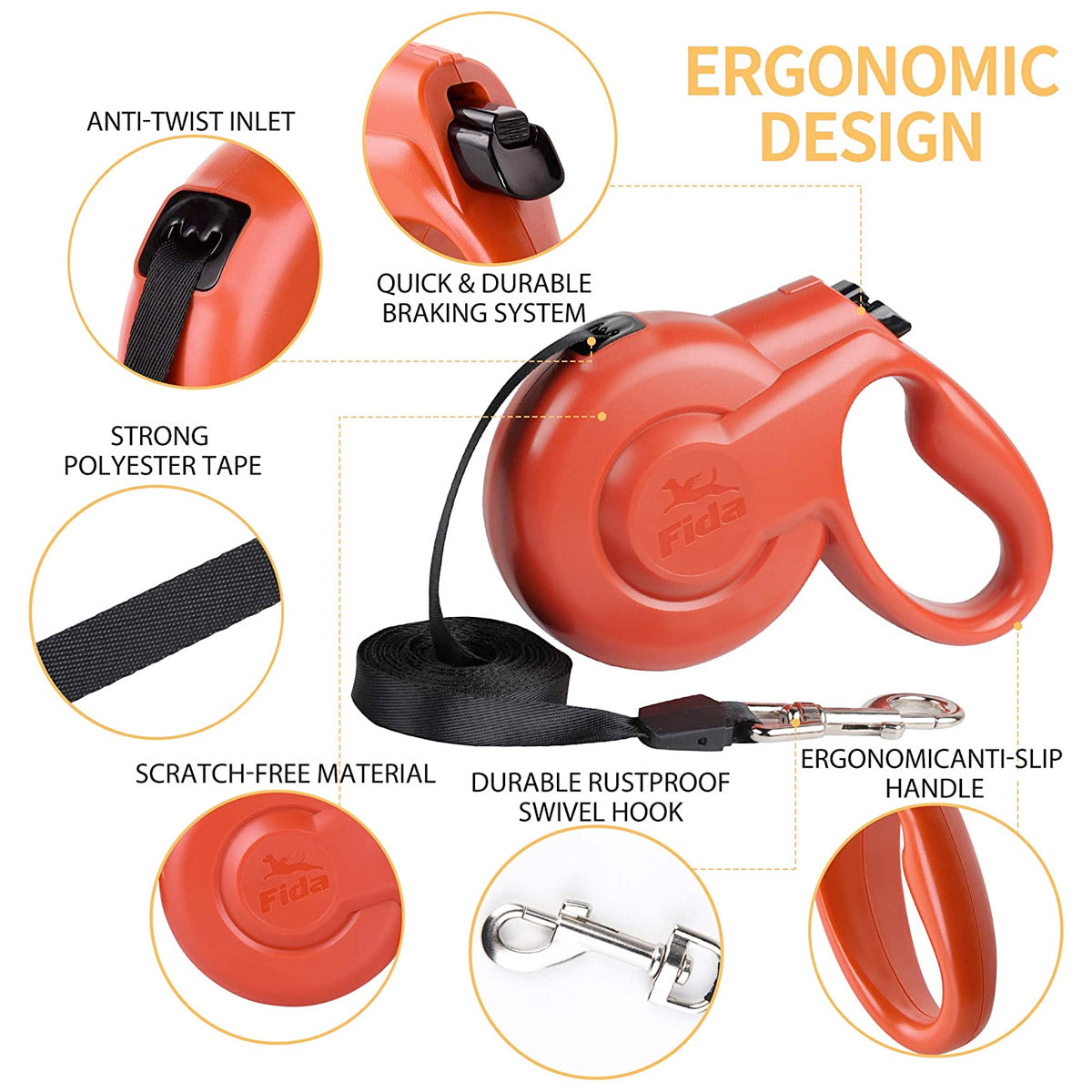 Fida Retractable Dog Leash Heavy Duty (Styleash Series) Black