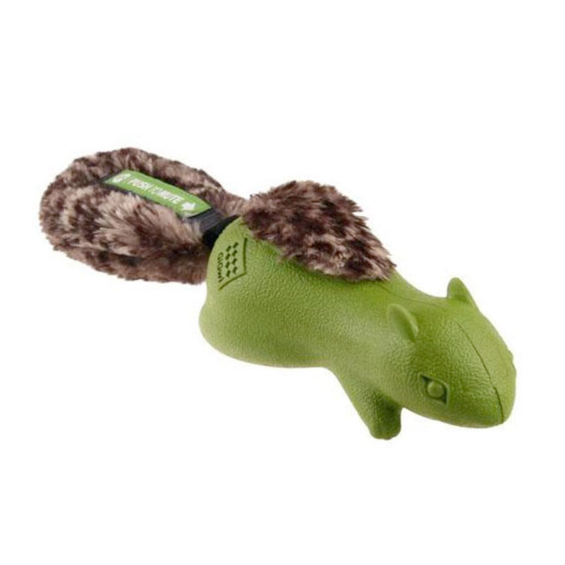 Gigwi Forestails Squirel Pusht To Mute W/ Plush Tail Green - Dog toys