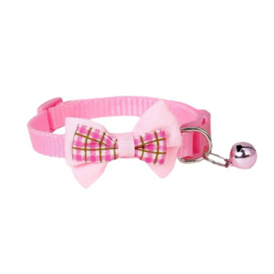 PETS CLUB ADJUSTABLE CAT COLLAR WITH BELL- PINK TIE KNOT