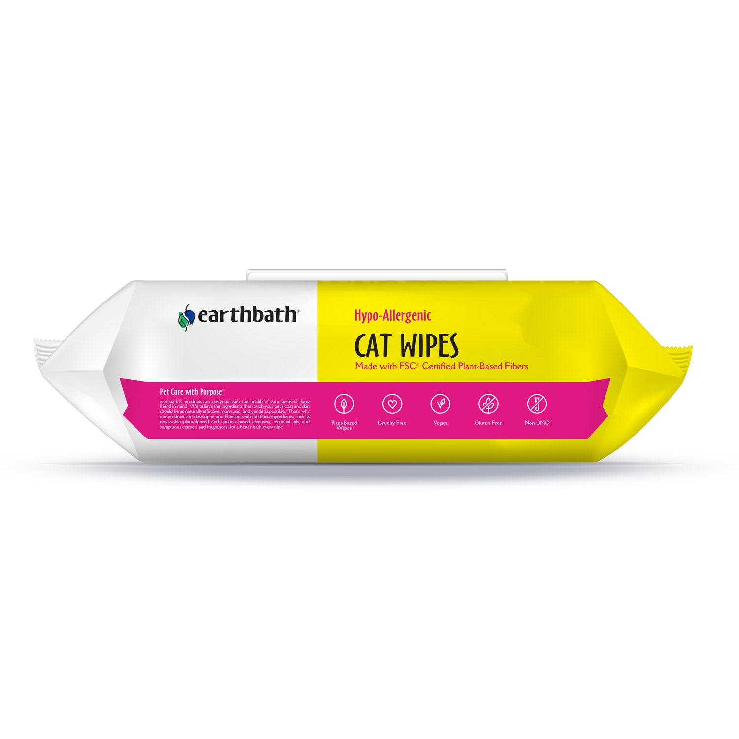 Earthbath Hypo-Allergenic Cat Grooming Wipes, Fragrance Free, Cleans & Conditions, 100 ct plant-based wipes in re-sealable pouch - Side