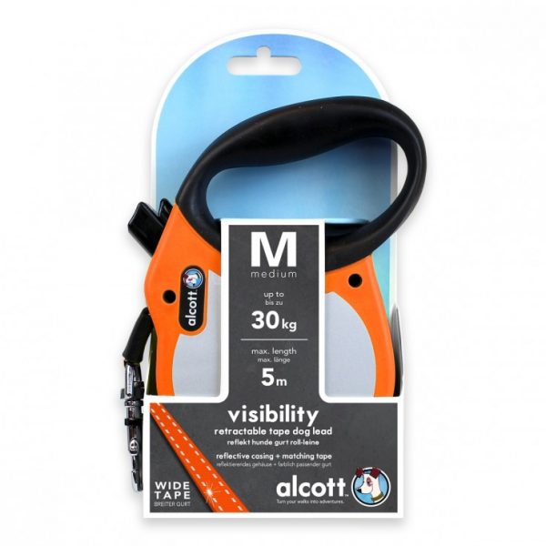 Alcott - Visibility Retractable Leash, 5 M - Large - Neon Orange