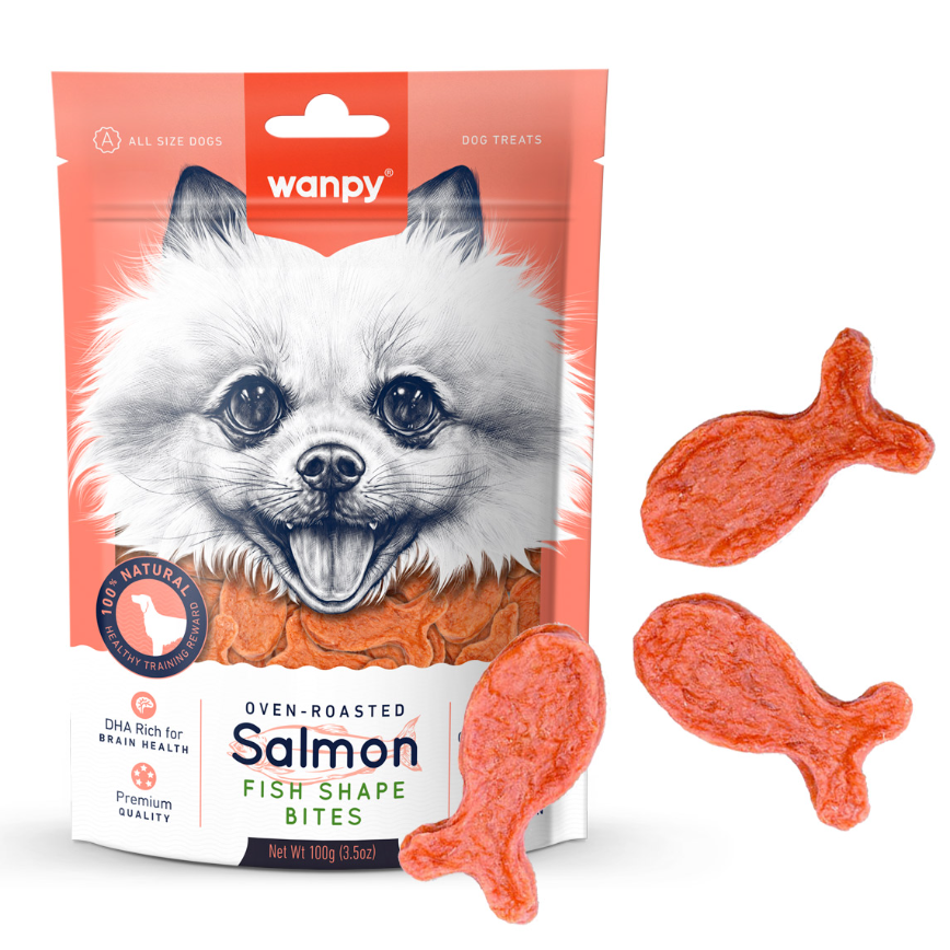 Wanpy Salmon Fish Shape Bites Dog Treats - 100g