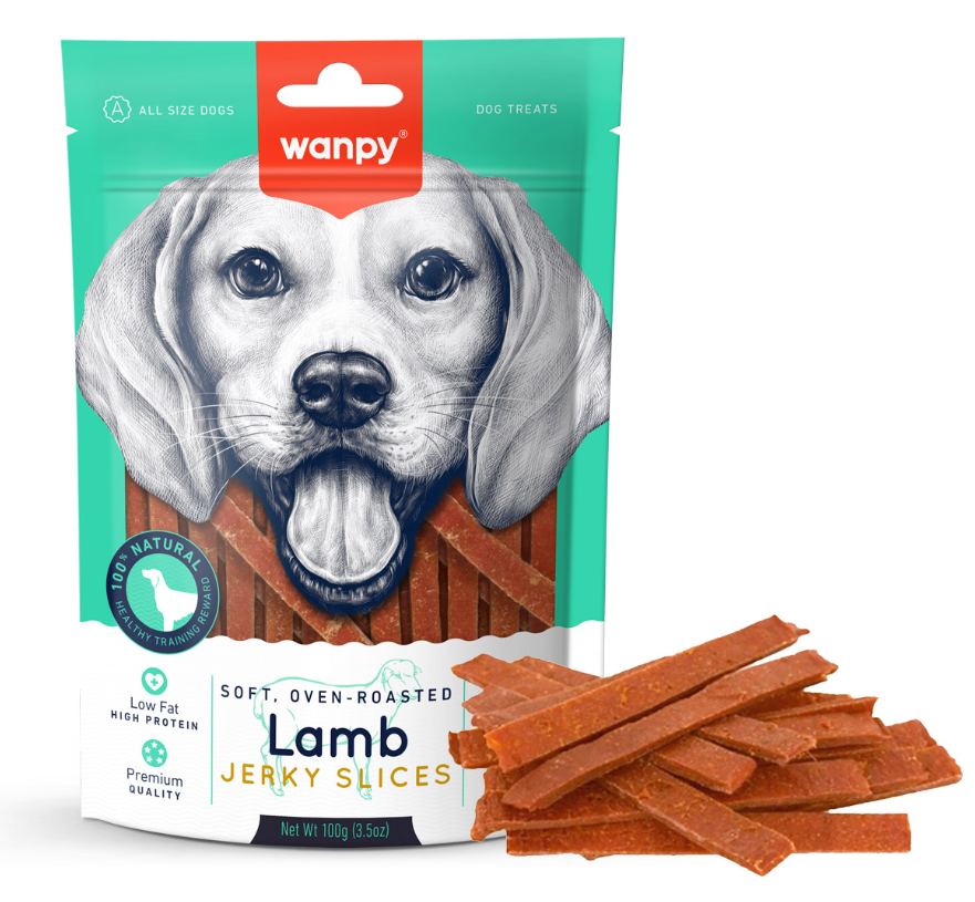 Wanpy Soft Lamb Jerky Slices Dog Treats 100g