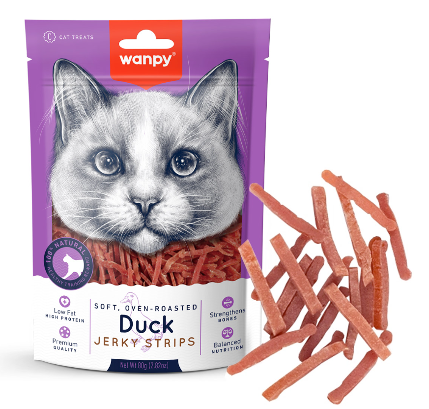 Wanpy - Soft Duck Jerky Strips for Cats 80g