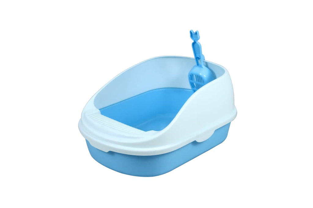 Open Cat Toilet with High Rim Anti Flashing Litter Box with Scoop -Size – 56*39*26 cm – Large - Blue