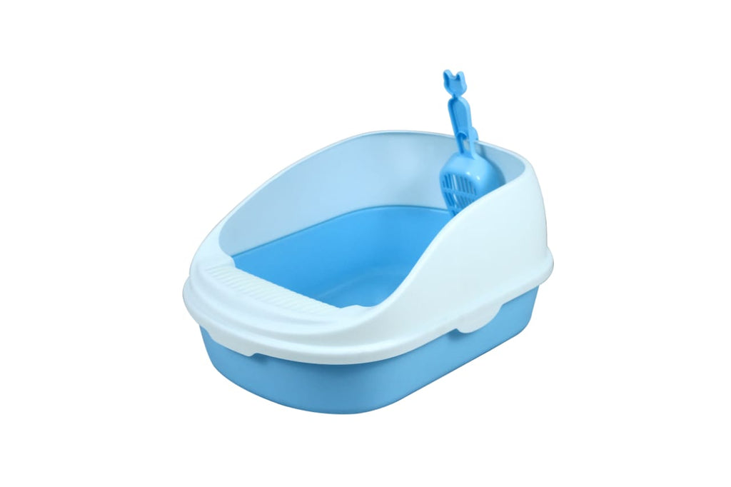 Open Cat Toilet with High Rim Anti Flashing Litter Box with Scoop -Size – 49*34*22.5 cm - Blue