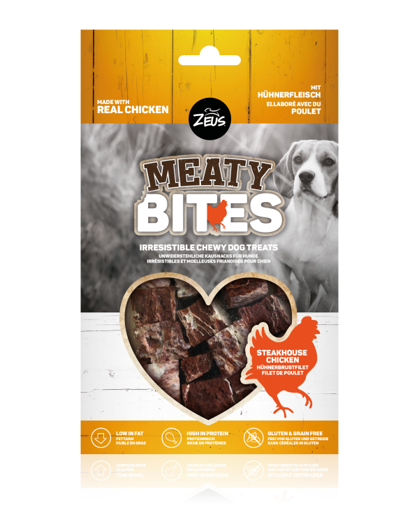 Zeus - Meaty Bites Chewy Dog Treats, Steakhouse Chicken, 150G