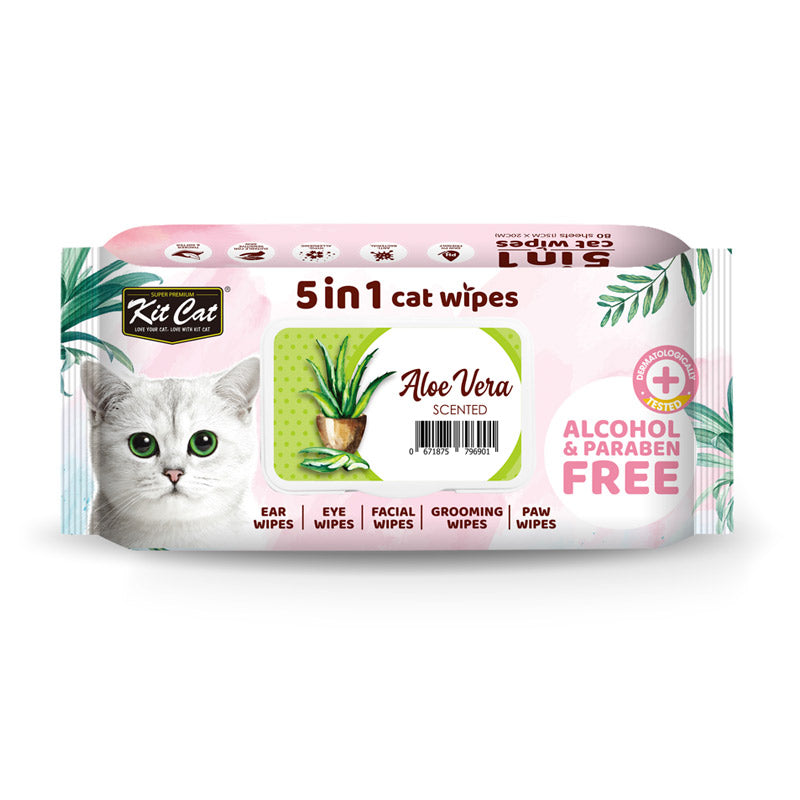 Kit Cat 5-in-1 Cat Wipes Scented - Aloe Vera