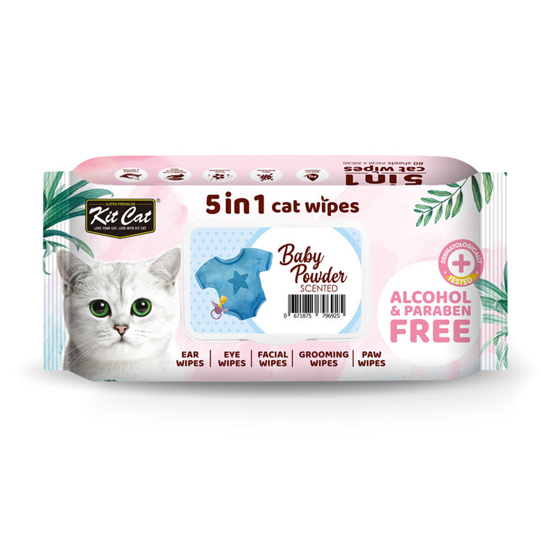 Kit Cat 5-in-1 Cat Wipes Scented - Baby Powder